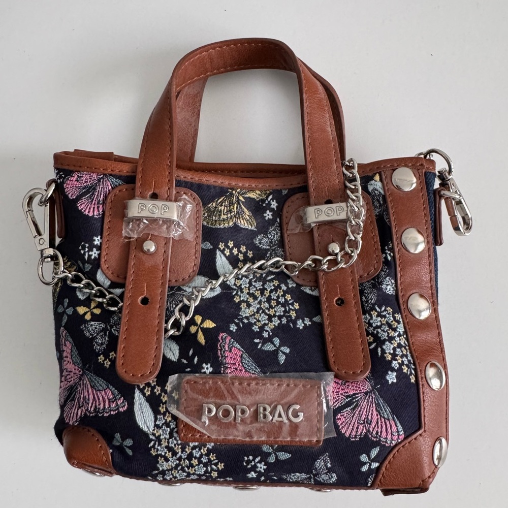 POP BAG Italy NWT Floral Mini Crossbody Bag Black Brown Retail $120